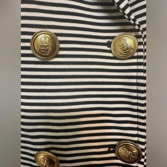 CAbi Jacket Navy Blue/White Striped Collared Double Breasted Pockets - Picture 3 of 8